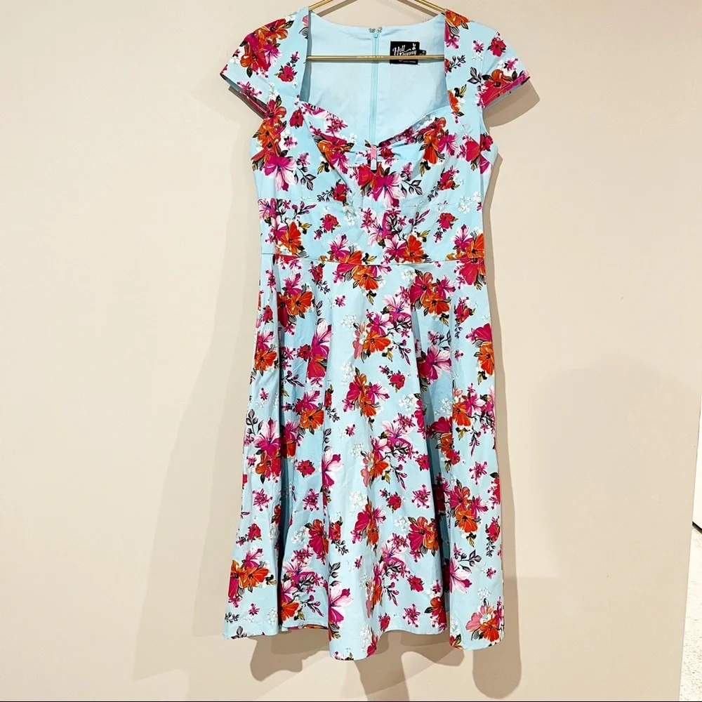 Hell Bunny Dress Vintage Inspired Tropical Floral Print Cap Sleeve Dress size L - Picture 6 of 12